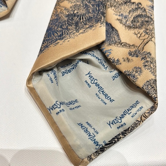 Yves Saint Laurent Scenic Tan and Blue Men's Tie - Picture 4 of 9